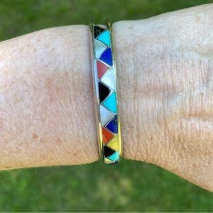 ZUNI ARTISANS M & L KALLESTEWA MLK STERLING SILVER VINTAGE INLAY CUFF BRACELET